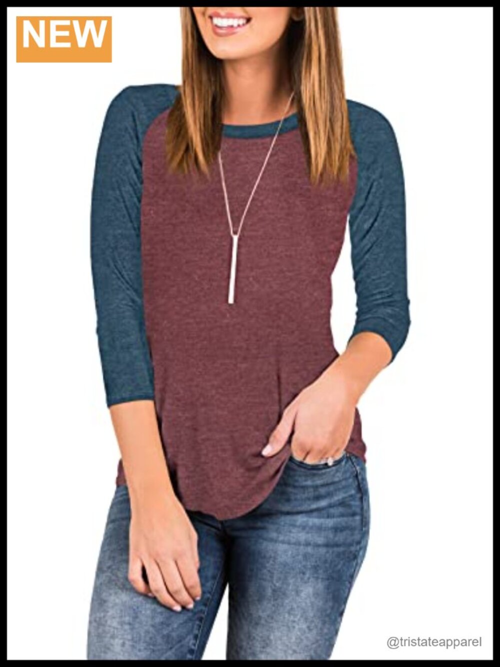 Womens 3/4 Sleeve Raglan Striped Tunic Top Baseball Shirt Loose Fit